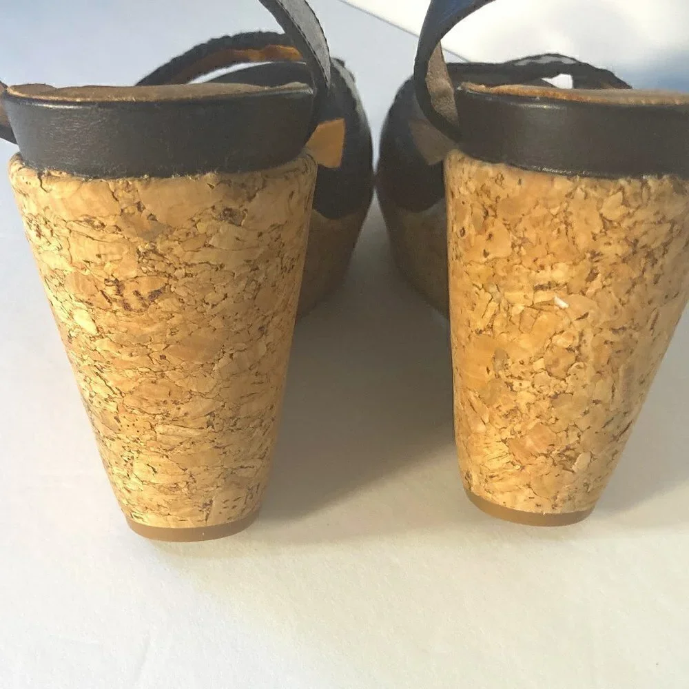 Nurture by Lamaze SZ 9.5 Tango Black leather peep toe cork wedge sandals